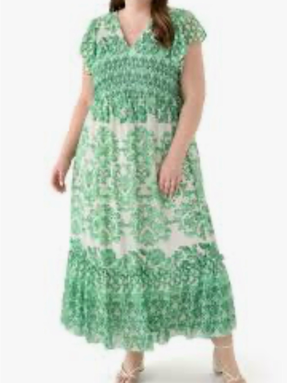 Maison Tara V-Neck Chiffon Maxi Dress Green Size 10 NWT